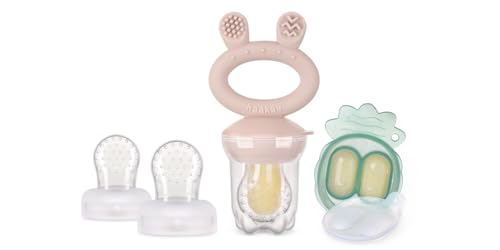 Haakaa Baby Fruit Food Feeder with Mini Freezer Nibble Tray Combo & Silicone Replacement Pouch(Blush & Medium Size) image 5