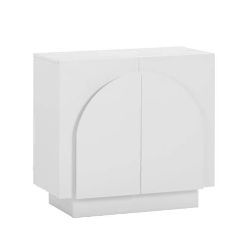 Image of Nathan James Iris Mid-Century Modern Buffet Sideboard Credenza, White Wood Storage Cabinet with Arched Doors for Living Room