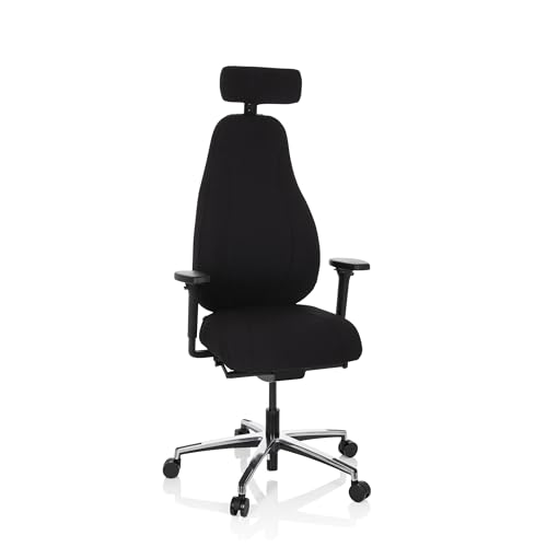 hjh OFFICE Chaise de Bureau Professionnelle RESISTIO Tissu Noir Chaise pivotante Ergonomique, Dossier réglable en Hauteur, appuie-tête réglable & Amovible