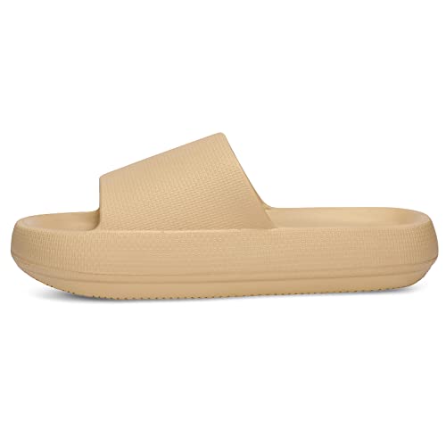 Welltree Slides For Women Men Pillow Slippers Non-Slip Bathroom Shower Sandals Soft Thick Sole Indoor And Outdoor Slides,Khaki,7.5-8.5 Women/6-7 Men #TOP1