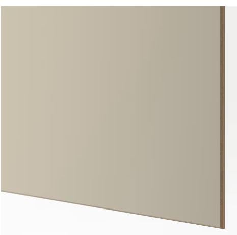 Close-up view of the grey-beige panel material of the wardrobe door