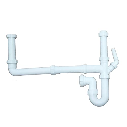 SÄUBER® Kitchen Sink Waste Pipe Kit for Double 2 Bowl Sinks White Easy to Fit Durable