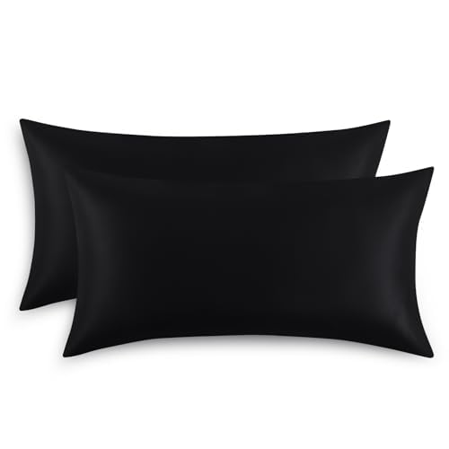 RUIKASI Funda Almohada 70x40 Saten - Sedoso Juego de 2 Funda de Almohada para el Cabello y la Piel como Funda de Almohada de Seda, con Cierre de sobre, Negra