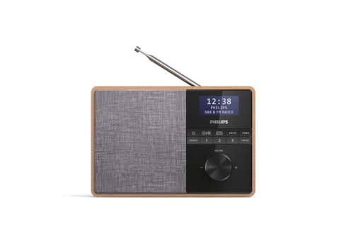 Philips Audio TAR5505/10 Radio Portable, Radio de Cuisine (Bluetooth, Étui Bois, Radio Dab+, Diaphragme 3 Pouces à Large Bande, Minuteur de Cuisine, Fonctionne sur Réseaux Ou à Piles, Noir