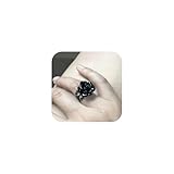 Vintage Red Rose Flower Rings Black Rose Band Rings Punk Gothic Open Statement Adjustable Flower Rings for Women Valentine Halloween Party Jewelry (Black Ring)
