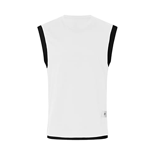 Mens Summer Fashion Patchwork Sleeveless Tank Tops Shirts Shorts Beach Pants Suit Men Stretch Slim Fit Suit 2 Piece Outfit For Men Short White #TOP2