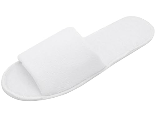 ZOLLNER 10 Paar Einwegslipper Gästehausschuh in weiß - Frottierslipper für Reise Spa Sauna und Zuhause - rutschhemmende Sohle - offene Spitze - Einheitsgröße - Hotelqualität