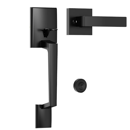 Image of Kolet Front Door Handle, Handle Set with No Lock, Exterior Entry Door Handle, Heavy Duty Zinc Alloy, Reversible for Right & Left Opening, Deadbolt Not Included, Matte Black