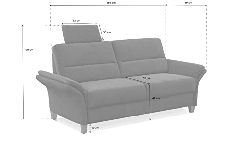 CAVADORE 3-Sitzer Sofa Wyk / 3er Couch im Landhausstil mit Federkern, Kopfstütze + Holzfüßen / 186 x 90 x 89 / Chenille, Grau – Bild 4