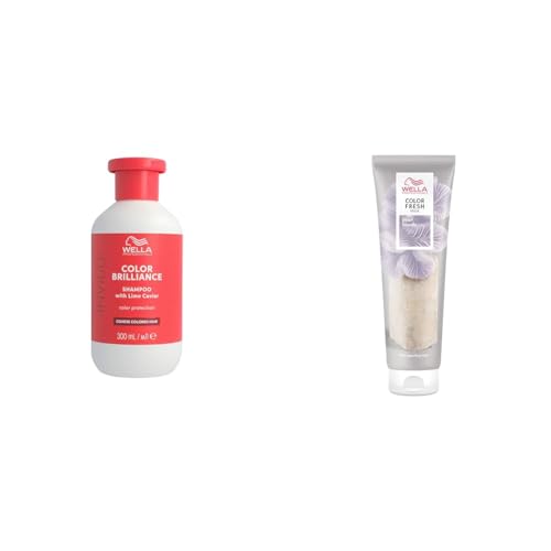 Wella Professionals Set zum Verändern und beleben der Haarfarbe – 1x 150 ml Color Fresh Mask Pearl Blonde pflegende Tönung und 1x 300 ml Color Brilliance farbschützendes Glanzshampoo für dickes Haar