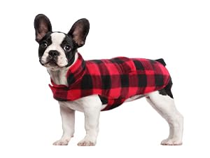 Kuoser Dog Winter Coat, Windproof Dog Fleece Jacket British Style Plaid Cold Weather Doggie Vest Coats, Reversible Cozy Warm Pet Clothes Apparel for Medium Dogs M