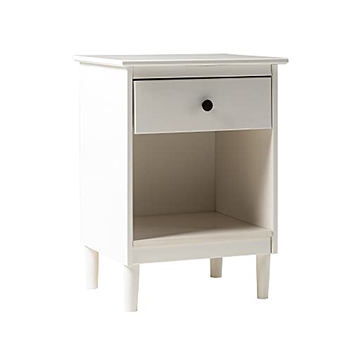 Walker Edison Traditional Wood 1 Drawer Nightstand Side Table Bedroom Storage Drawer and Shelf Bedside End Table, 18 Inch, White