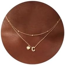 adoyi Initial Necklaces for Women 14k Gold Plated Layered bubble Letter Necklace Set Dainty Heart A-Z Pendant Necklace Tiny Initial Necklaces Stack Birthday Gifts for Women Jewelry