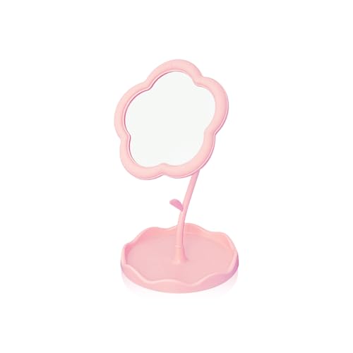Flower-Shaped Makeup Mirror for Desk Small Pink Office Desk Mirror for Cubicle Cute Vanity Mirror with Stand for Bedroom Dorm Desk Decor and Quick Touch-Ups