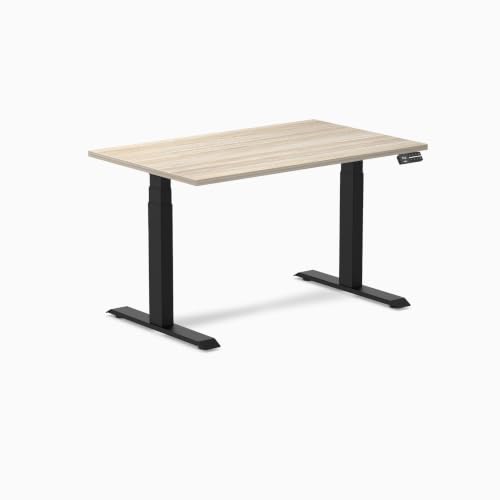 Image of Desky Electric Standing Desk, 47.2 inch Laminate Height Adjustable Sit Stand Desk, Dual Motor, 4 Memory Presets, Ergonomic Computer Workstation for Home Office - Classic Oak Top and Matte Black Frame