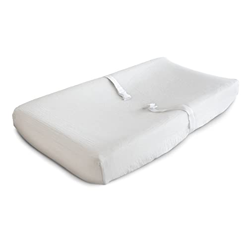 Image of mushie Extra Soft Muslin Fitted Changing Pad Cover (White)