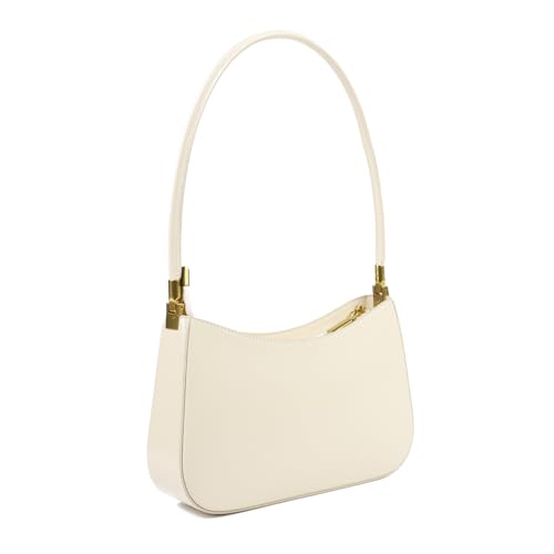 Genuine Leather Shoulder Bag for Women, Crescent Satchel with Zip Closure, Lightweight Handbag