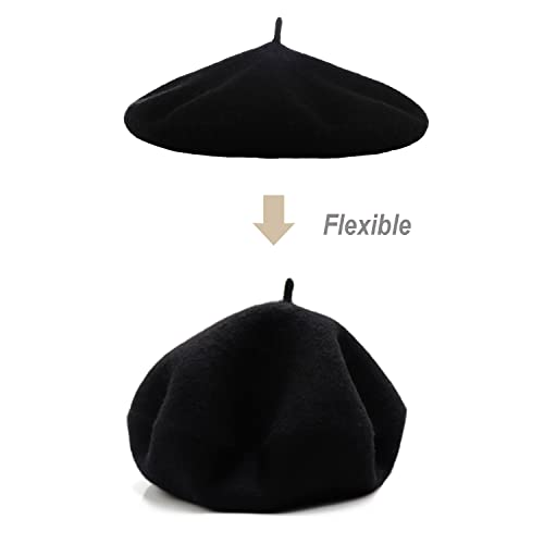 Wheebo Berets For Kids Wool French Beret Hats Artist Painter Hats For Little Girls Boys Solid Color Style(Black) #TOP3