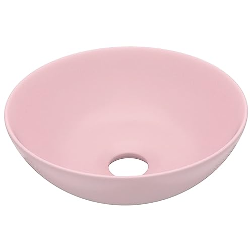 Lavabo redondo rosa mate sin rebosadero cuenco de cerámica con acabado suave 2