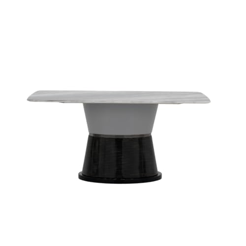 Image of Royaloak Lucca Italian Marble Dining Table | 5D Printed Natural Stone Top | Rounded Corners & Curved Edges | Hourglass Base with Leatherette Detail | 6 Seater Dining Table | Italian Collection