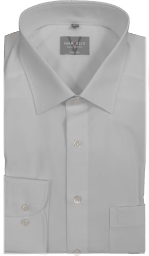 MARVELIS Comfort Fit Herren Hemd New Kent Langarm Popeline- Gr. 43, Weiß