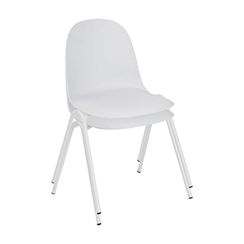 Roomnhome Stackable self-Assembly Plastic seat and Durable Steel Frame Kitchen, Dining, Bedroom Chair Set of 2(White) Cover