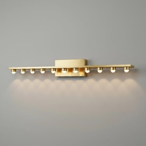 Image of 11-Head Gold Metal Mirror Wall Light | 3-Color CCT (Warm + Natural + Cold White) | 90cm LED Vanity Bar Light for Bathroom & Bedroom