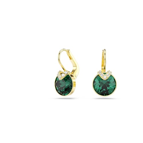 Swarovski Bella V drop earrings, Round cut, Green, Gold-tone finish