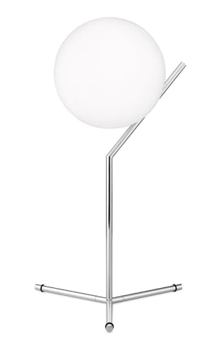  FLOS IC Lights Table 1 High Lampada da tavolo H.53 cm a luce diffusa in vetro opalino bianco e acciaio Cromo