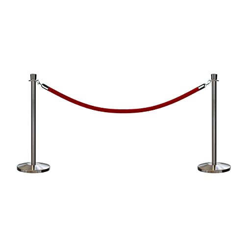 CCW Post and Rope Stanchion Kit with 2 Satin Stainless Steel Crown Top Posts and 1 Red Heavy Duty Velvet Cotton Core Rope (6ft.) in Satin Stainless Snap Ends