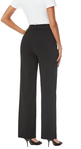 iChosy Womens Wide Straight Leg Pull-On Trousers Casual Slacks Dress Pants with Pockets - Image 3