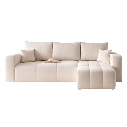 GREKPOL Sofa mit Schlaffunktion 145x248 - Beige Ecksofa mit Schlaffunktion und Bettkasten - Sofa 3 Sitzer - Schlafsofa - Couch - Schlafsofa mit Bettkasten – Bild 5