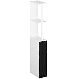 kleankin Armario Alto de Baño con 2 Puertas y 2 Estantes Abiertos Columna Auxiliar de Baño para Salón Aseo Dormitorio Estilo Moderno 15,2x29,8x118 cm Blanco y Negro
