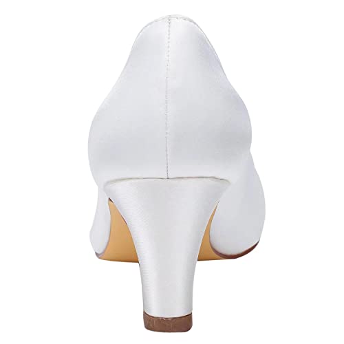 Emily Bridal Women's Lace Satin Chunky Heel Closed Toe Pumps with Others4