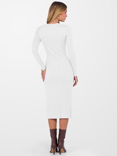 ANRABESS Womens 2025 Fall Long Sleeve Midi Dress Ribbed Knit Bodycon Fitted Button Down Wedding Guest Slit Sweater Dresses