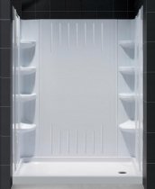 DreamLine 34 in. D x 60 in. W x 75 5/8 in. H Right Drain Acrylic Shower Base and QWALL-3 Backwall Kit In White