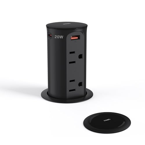 Pop up Outlet for Countertop,2.5 Inch Hole Desktop Power Grommet,Recessed Power Strip,20W USB C Fast Charging,4 Outlets 4 USB Ports,15Amp Tamper Resistant Receptacle for Home,Kitchen,Office Black