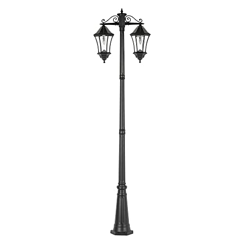 Gama Sonic Victorian Outdoor Solar Post Light, Double Hung Lamps, Cast Aluminum Durable, Solar Morph Technology, Black (94BM500D2)