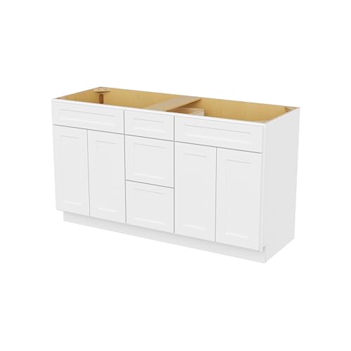 Image of Furinno Shaker One Drawer Stack Bath Vanity Cabinet Without Top, Ready to Assemble, 21 D x 60 W x 34.5 H, White