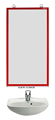 Image of Captiver Wooden Frameless Decorative Wall Hanging Rectangular Shape Mirrors (25X13 Inch Red) Home Living Room Bedroom Bathroom Washbasin Stickers Dressing Table 3D
