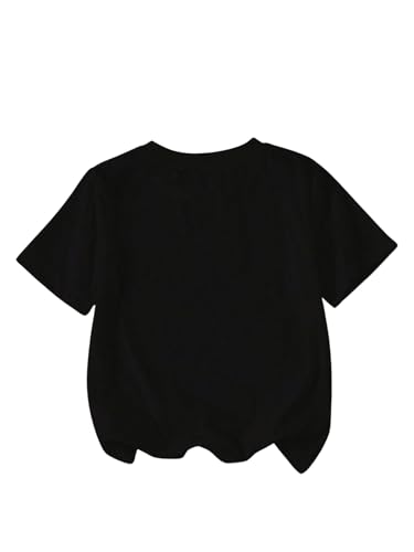 SweatyRocks Girl's Bow Graphic Letter Print T Shirt Round Neck Short Sleeve Casual Tee Tops2