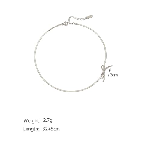 Rrdaily Fashion Bow Necklaces for Teen Girls 18k Gold Silver Dainty Snake Bone Necklace Titanium Steel Bowknot Bow Tie Titanium Steel Jewelry Gift for Women3