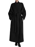 utcoco Women's Oversized Long Wool Coat Asymmetric Wrap Belted Trench Coat Fall Winter Overcoat with Pockets (Small, Black)