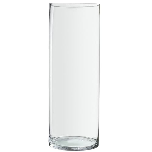 DRW Jarron de Suelo de Cristal con Forma de Cilindro en Transparente 18x18x50cm