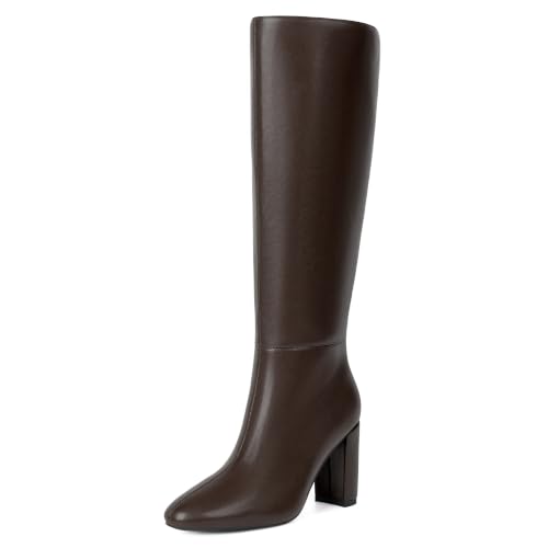 Image of Modatope Knee High Boots for Women Chunky Heel Rounded Toe Tall Boots | 2026 Fashion Winter Fall Boots for Women,Side Zipper PU Leather Long Dress Boots, Block Heel Tall Boots