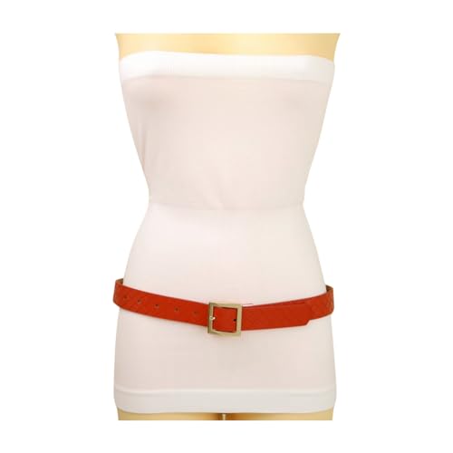 Women Fashion Basket Weave Band Belt Hip High Waist Gold Metal Buckle S M Orange z0032