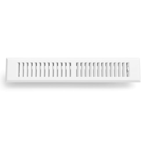 Image of 2 inch x 14 inch White Floor Register 2 Way - Stamped Face Steel Vent Cover, HVAC Floor Grille for AC Heat, Fits 2x14 Duct Opening, Heavy Duty Metal Register