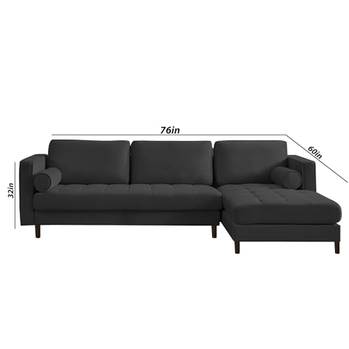 Image of Lezra RHS 4 Seater L Shape Sofa Set for Living Room (Black Fabric) Premium Fabric Sofa