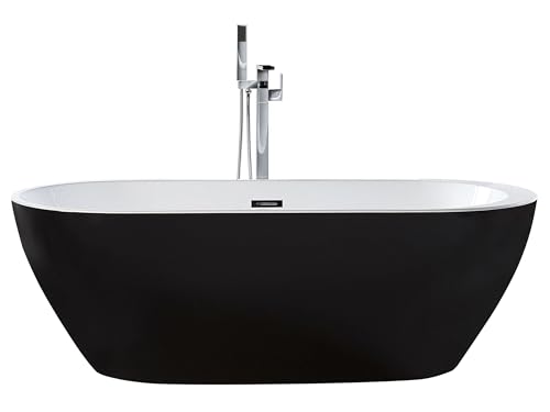 Baignoire Moderne Autoportante Ovale en Acrylique avec Système Trop-Plein 160 x 75 cm Noire Nevis