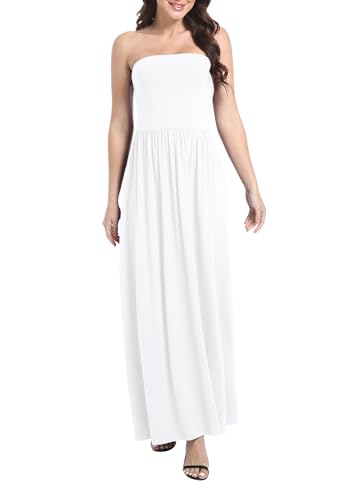 Image of Urban CoCo Summer Strapless Ruched Maxi Dress for Women Sleeveless A Line Flowy Party Wedding Guest Long Dresses